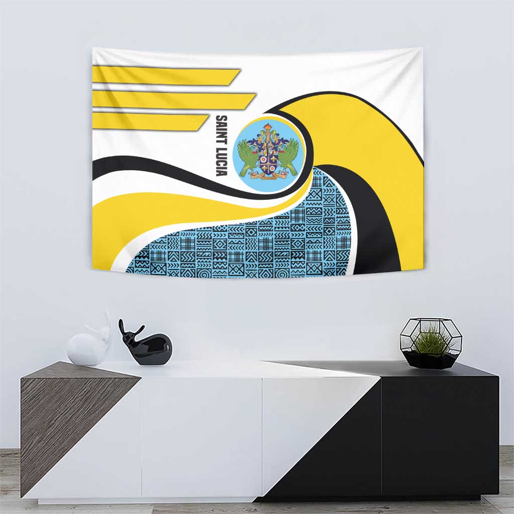 Saint Lucia Modern Tribal Crest Design Tapestry with Flag Colors and Bold Text Layout - Wonder Print Shop