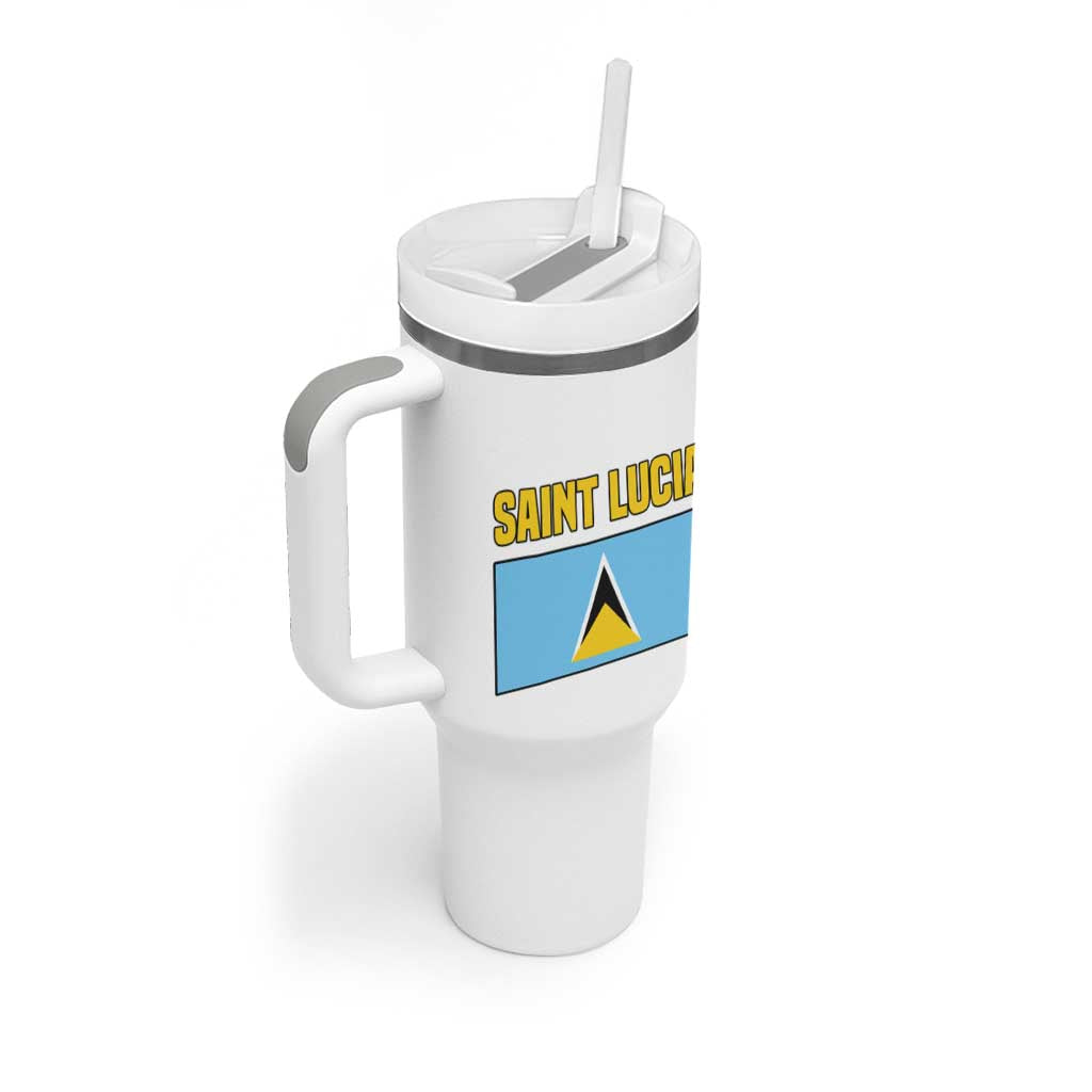 Saint Lucia Modern Tribal Crest Design Tumbler With Handle with Flag Colors and Bold Text Layout - Wonder Print Shop