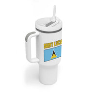 Saint Lucia Modern Tribal Crest Design Tumbler With Handle with Flag Colors and Bold Text Layout - Wonder Print Shop