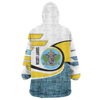 Saint Lucia Modern Tribal Crest Design Wearable Blanket Hoodie with Flag Colors and Bold Text Layout - Wonder Print Shop