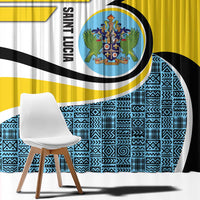 Saint Lucia Modern Tribal Crest Design Window Curtain with Flag Colors and Bold Text Layout - Wonder Print Shop