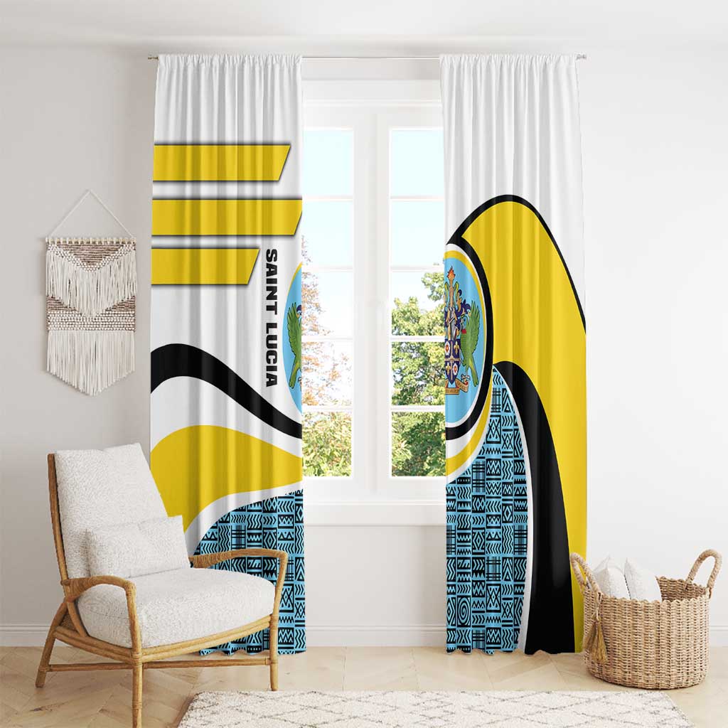 Saint Lucia Modern Tribal Crest Design Window Curtain with Flag Colors and Bold Text Layout - Wonder Print Shop