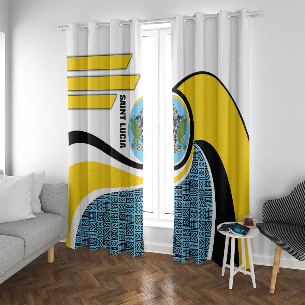Saint Lucia Modern Tribal Crest Design Window Curtain with Flag Colors and Bold Text Layout - Wonder Print Shop