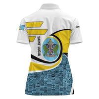 Saint Lucia Modern Tribal Crest Design Women Polo Shirt with Flag Colors and Bold Text Layout - Wonder Print Shop