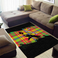 Saint Lucia Parrot Area Rug with Madras Pattern and Cultural Black Motif Design - Wonder Print Shop