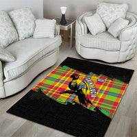 Saint Lucia Parrot Area Rug with Madras Pattern and Cultural Black Motif Design - Wonder Print Shop