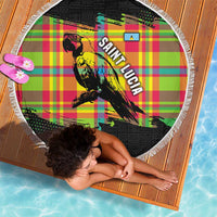Saint Lucia Parrot Beach Blanket with Madras Pattern and Cultural Black Motif Design - Wonder Print Shop