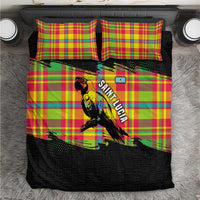 Saint Lucia Parrot Bedding Set with Madras Pattern and Cultural Black Motif Design - Wonder Print Shop