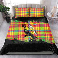 Saint Lucia Parrot Bedding Set with Madras Pattern and Cultural Black Motif Design - Wonder Print Shop