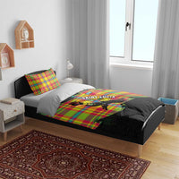 Saint Lucia Parrot Bedding Set with Madras Pattern and Cultural Black Motif Design - Wonder Print Shop