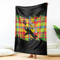 Saint Lucia Parrot Blanket with Madras Pattern and Cultural Black Motif Design - Wonder Print Shop