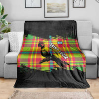 Saint Lucia Parrot Blanket with Madras Pattern and Cultural Black Motif Design - Wonder Print Shop