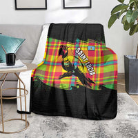 Saint Lucia Parrot Blanket with Madras Pattern and Cultural Black Motif Design - Wonder Print Shop