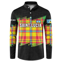Saint Lucia Parrot Button Sweatshirt with Madras Pattern and Cultural Black Motif Design - Wonder Print Shop