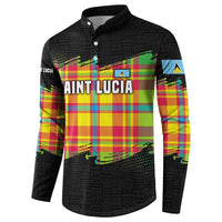 Saint Lucia Parrot Button Sweatshirt with Madras Pattern and Cultural Black Motif Design - Wonder Print Shop