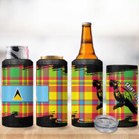 Saint Lucia Parrot 4 in 1 Can Cooler Tumbler with Madras Pattern and Cultural Black Motif Design - Wonder Print Shop