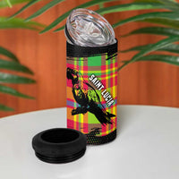Saint Lucia Parrot 4 in 1 Can Cooler Tumbler with Madras Pattern and Cultural Black Motif Design - Wonder Print Shop