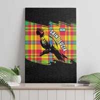 Saint Lucia Parrot Canvas Wall Art with Madras Pattern and Cultural Black Motif Design - Wonder Print Shop