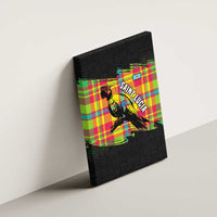 Saint Lucia Parrot Canvas Wall Art with Madras Pattern and Cultural Black Motif Design - Wonder Print Shop