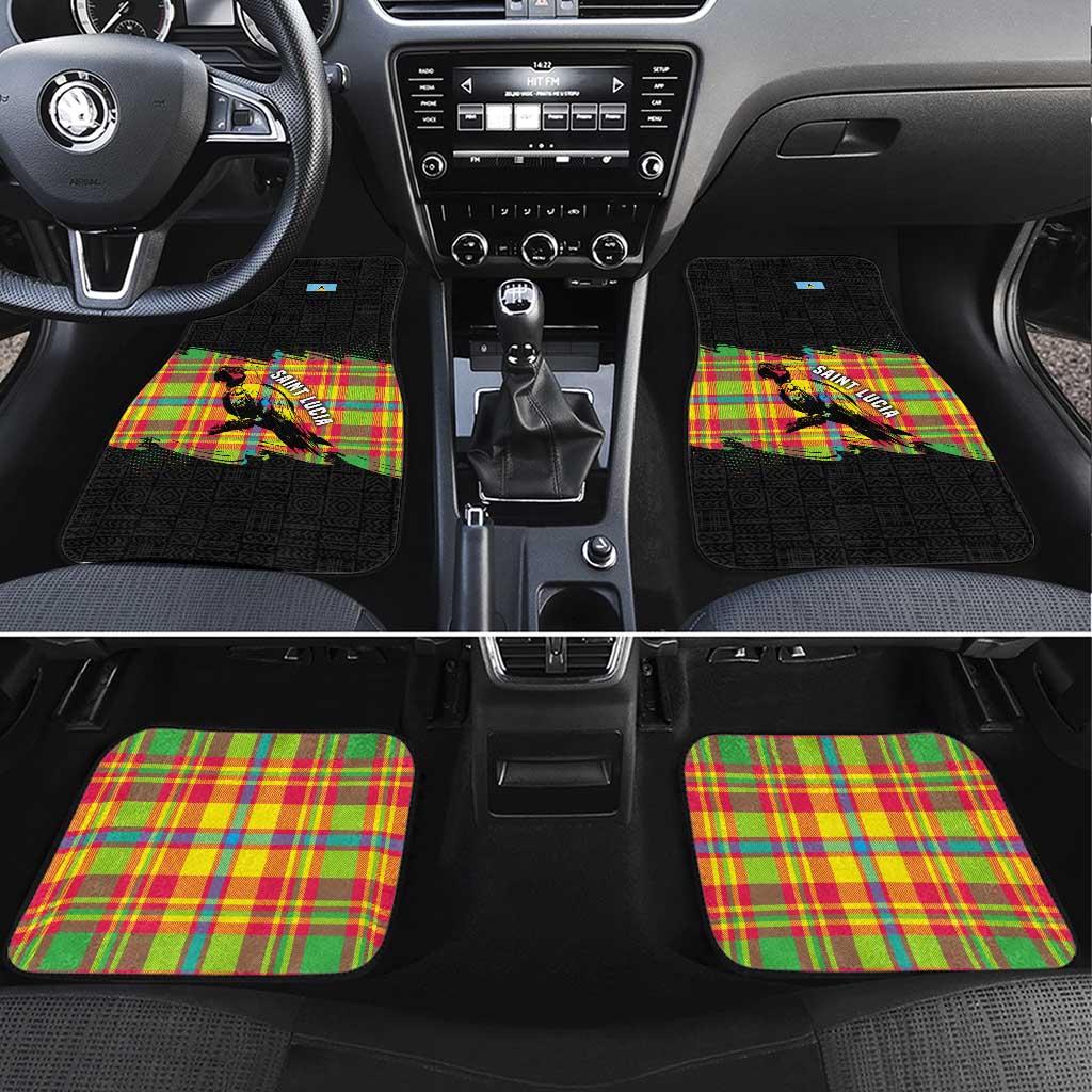 Saint Lucia Parrot Car Mats with Madras Pattern and Cultural Black Motif Design - Wonder Print Shop