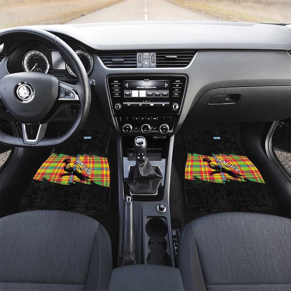 Saint Lucia Parrot Car Mats with Madras Pattern and Cultural Black Motif Design - Wonder Print Shop