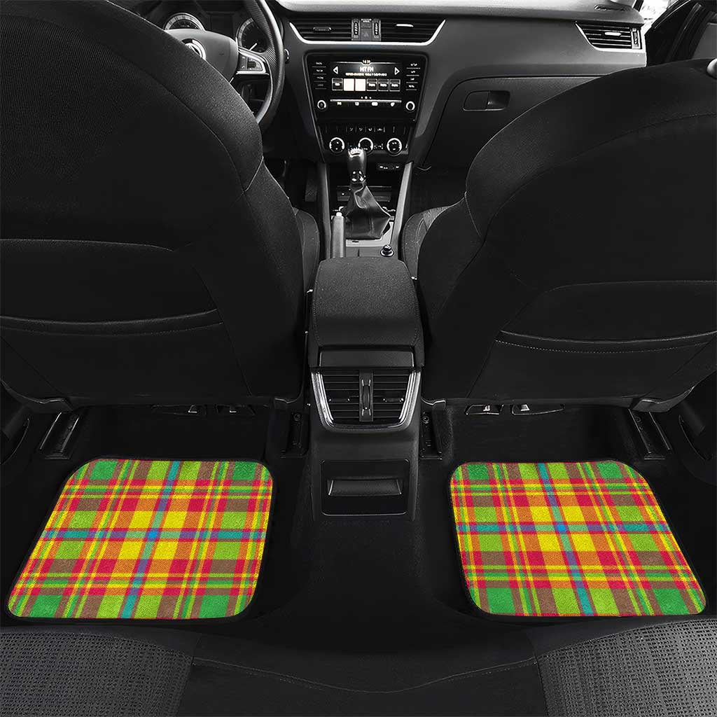 Saint Lucia Parrot Car Mats with Madras Pattern and Cultural Black Motif Design - Wonder Print Shop