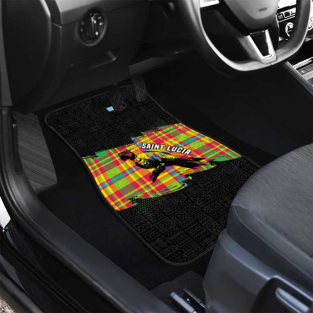 Saint Lucia Parrot Car Mats with Madras Pattern and Cultural Black Motif Design - Wonder Print Shop