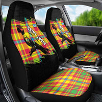 Saint Lucia Parrot Car Seat Cover with Madras Pattern and Cultural Black Motif Design - Wonder Print Shop