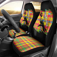 Saint Lucia Parrot Car Seat Cover with Madras Pattern and Cultural Black Motif Design - Wonder Print Shop