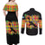 Saint Lucia Parrot Couples Matching Off Shoulder Maxi Dress and Long Sleeve Button Shirt with Madras Pattern and Cultural Black Motif Design - Wonder Print Shop