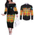 Saint Lucia Parrot Couples Matching Off The Shoulder Long Sleeve Dress and Long Sleeve Button Shirt with Madras Pattern and Cultural Black Motif Design - Wonder Print Shop