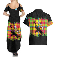 Saint Lucia Parrot Couples Matching Summer Maxi Dress and Hawaiian Shirt with Madras Pattern and Cultural Black Motif Design - Wonder Print Shop