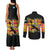 Saint Lucia Parrot Couples Matching Tank Maxi Dress and Long Sleeve Button Shirt with Madras Pattern and Cultural Black Motif Design - Wonder Print Shop