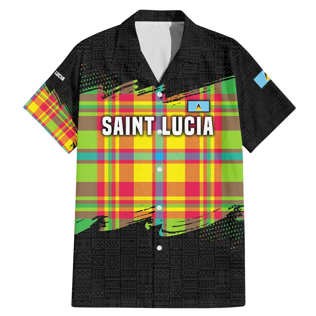 Saint Lucia Parrot Family Matching Mermaid Dress and Hawaiian Shirt with Madras Pattern and Cultural Black Motif Design - Wonder Print Shop