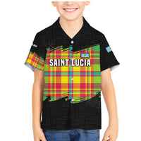 Saint Lucia Parrot Family Matching Mermaid Dress and Hawaiian Shirt with Madras Pattern and Cultural Black Motif Design - Wonder Print Shop