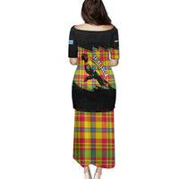 Saint Lucia Parrot Family Matching Puletasi and Hawaiian Shirt with Madras Pattern and Cultural Black Motif Design - Wonder Print Shop