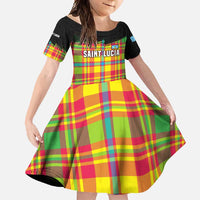 Saint Lucia Parrot Family Matching Summer Maxi Dress and Hawaiian Shirt with Madras Pattern and Cultural Black Motif Design - Wonder Print Shop