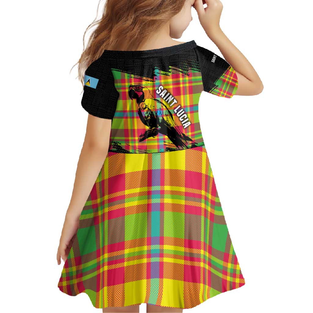 Saint Lucia Parrot Family Matching Tank Maxi Dress and Hawaiian Shirt with Madras Pattern and Cultural Black Motif Design - Wonder Print Shop