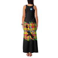 Saint Lucia Parrot Family Matching Tank Maxi Dress and Hawaiian Shirt with Madras Pattern and Cultural Black Motif Design - Wonder Print Shop