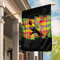 Saint Lucia Parrot Garden Flag with Madras Pattern and Cultural Black Motif Design - Wonder Print Shop