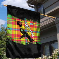 Saint Lucia Parrot Garden Flag with Madras Pattern and Cultural Black Motif Design - Wonder Print Shop