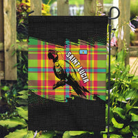 Saint Lucia Parrot Garden Flag with Madras Pattern and Cultural Black Motif Design - Wonder Print Shop