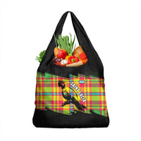 Saint Lucia Parrot Grocery Bag with Madras Pattern and Cultural Black Motif Design - Wonder Print Shop
