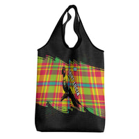 Saint Lucia Parrot Grocery Bag with Madras Pattern and Cultural Black Motif Design - Wonder Print Shop