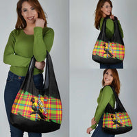 Saint Lucia Parrot Grocery Bag with Madras Pattern and Cultural Black Motif Design - Wonder Print Shop