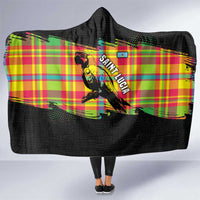 Saint Lucia Parrot Hooded Blanket with Madras Pattern and Cultural Black Motif Design - Wonder Print Shop