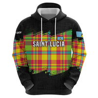Saint Lucia Parrot Hoodie with Madras Pattern and Cultural Black Motif Design - Wonder Print Shop