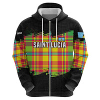 Saint Lucia Parrot Hoodie with Madras Pattern and Cultural Black Motif Design - Wonder Print Shop