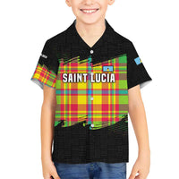 Saint Lucia Parrot Kid Hawaiian Shirt with Madras Pattern and Cultural Black Motif Design - Wonder Print Shop