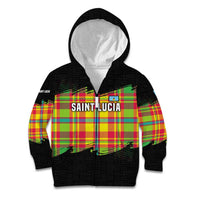 Saint Lucia Parrot Kid Hoodie with Madras Pattern and Cultural Black Motif Design - Wonder Print Shop